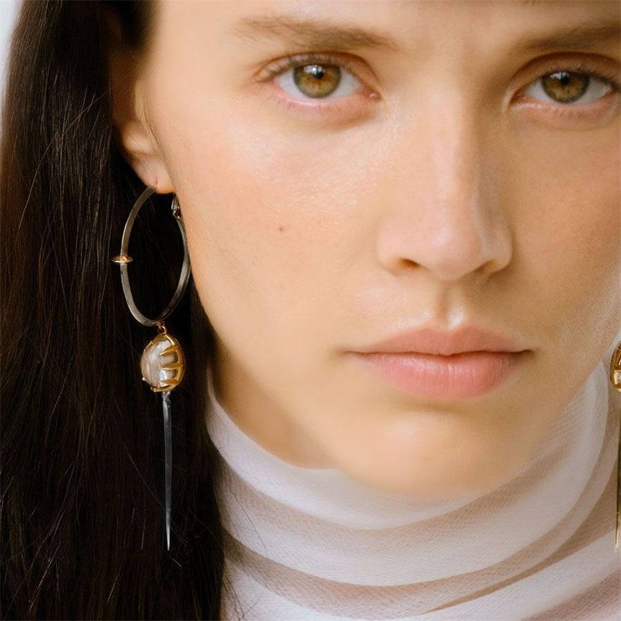 Single earring Solis big hoop with rock crystal and pin SOLIS | OR3 GAGN E BRO